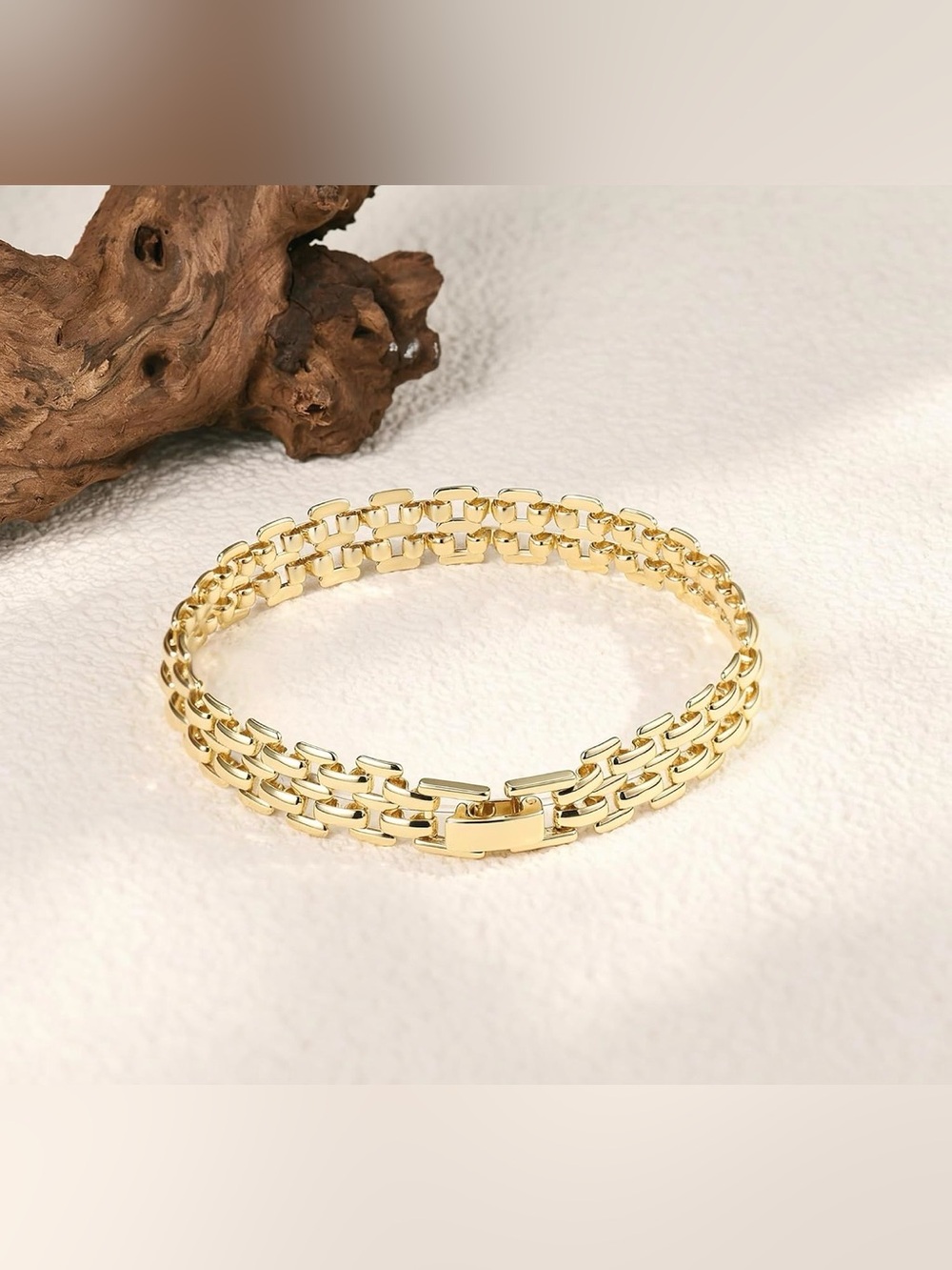 14K Gold Filled & Plated Strap Link Bracelet Waterproof Non Tarnish Link 6.5-8”